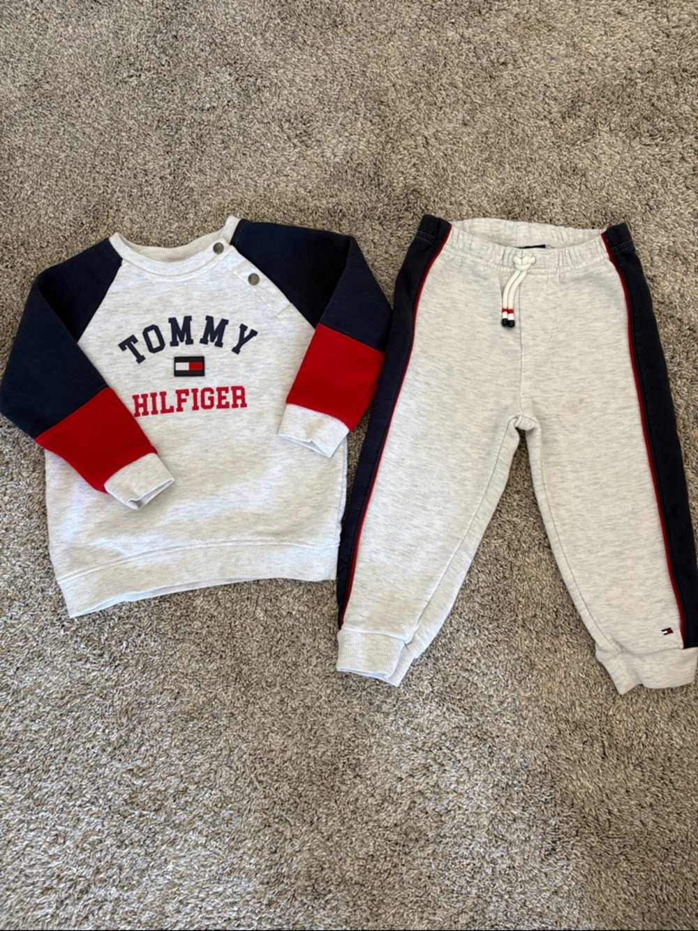 Tommy Hilfiger Kids Grey, Navy & Red Logo Sweatshirt and Joggers